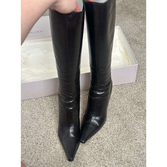 Jimmy Choo Sz 39 Peony Black Italian Kid Leather Knee High Boots Heels Stiletto - Picture 3 of 12